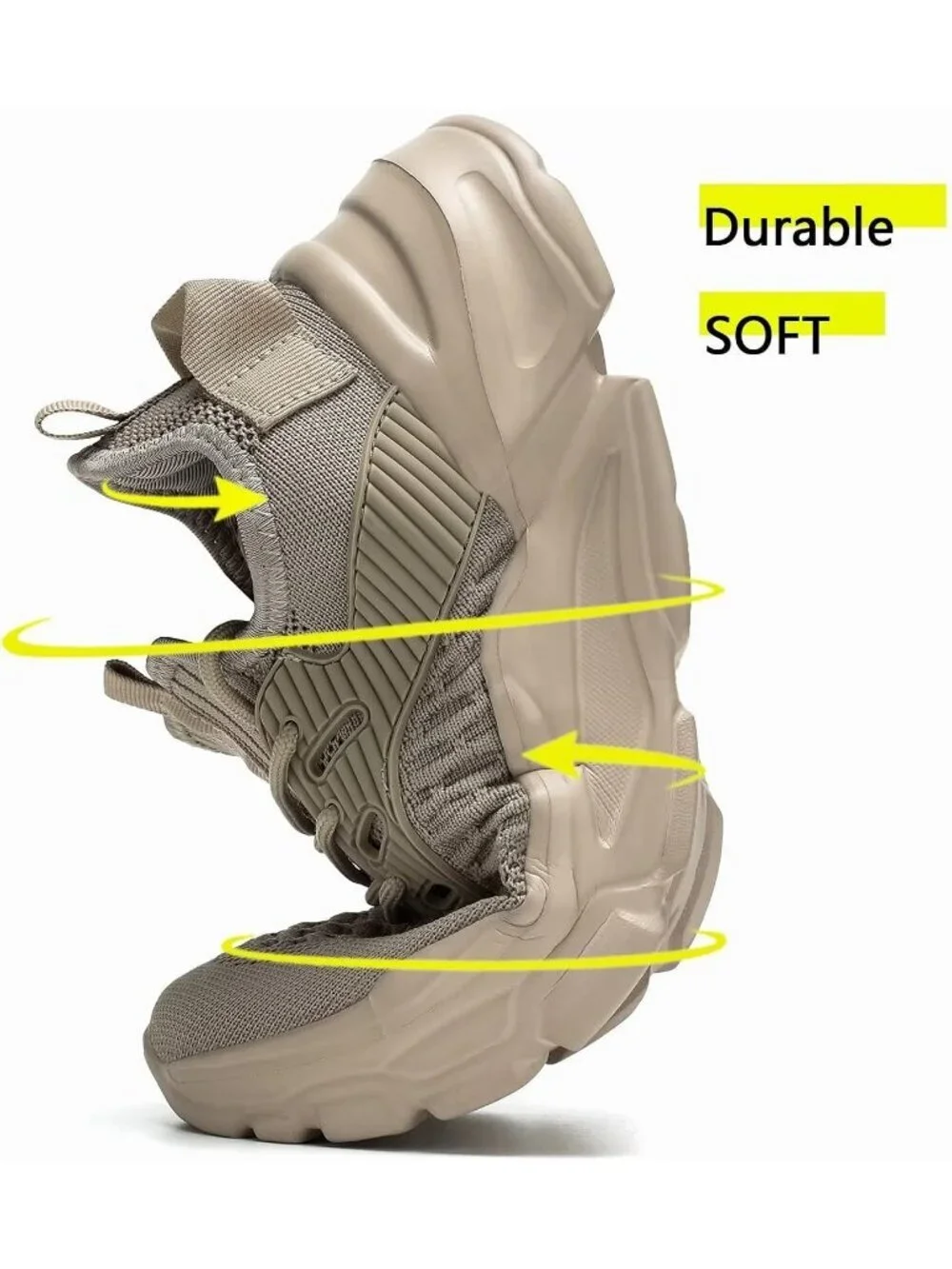 Men's Khaki Rubber Non Slip Breathable Lightweight Fashion Athletic Sneakers